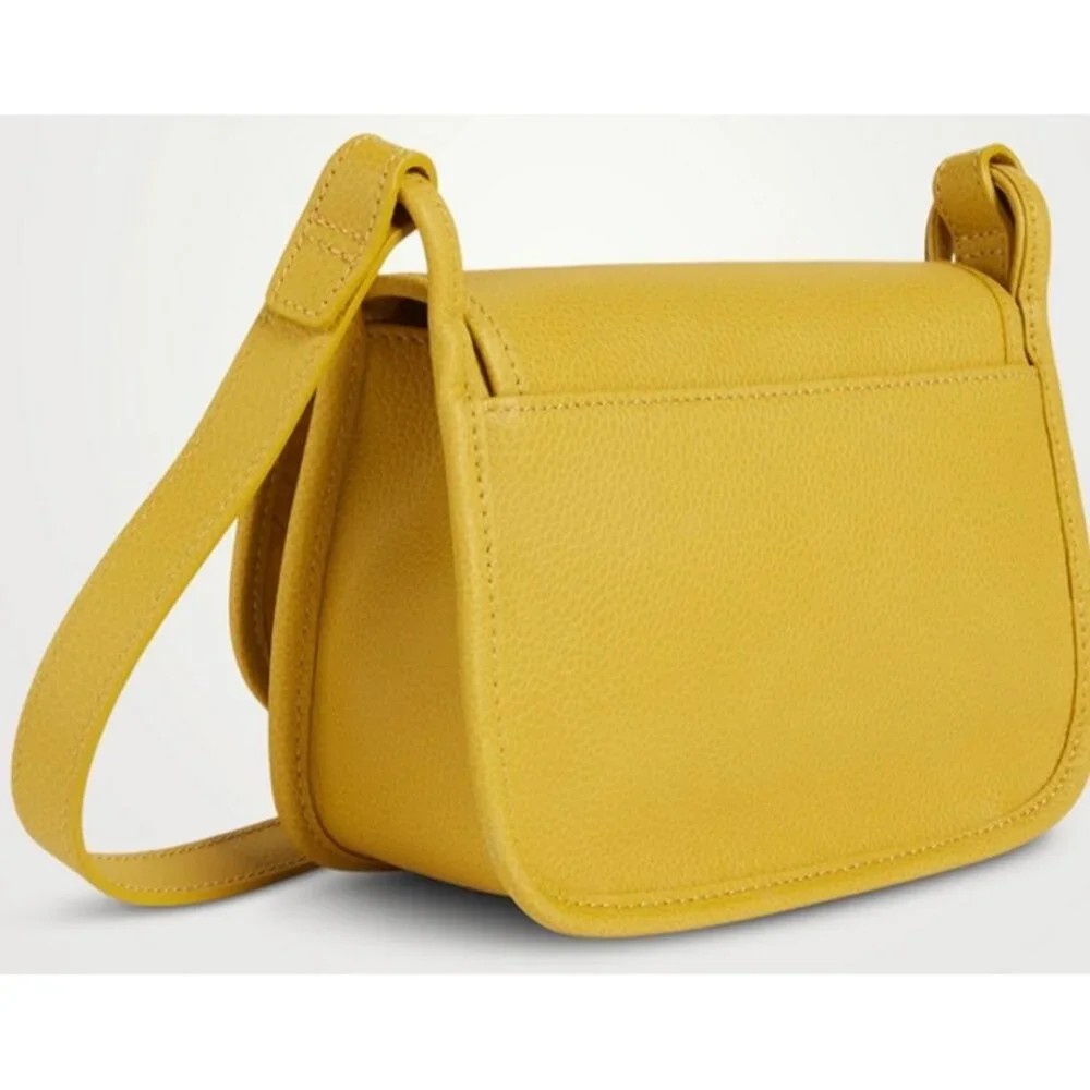 Longchamp Le Foulonné Mimosa Yellow Leather Crossbody Bag Adjustable Strap - Picture 13 of 16